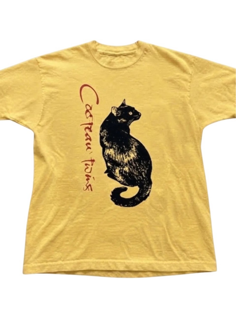 Yellow Tee with Cocteau twins Black Cat Graphic